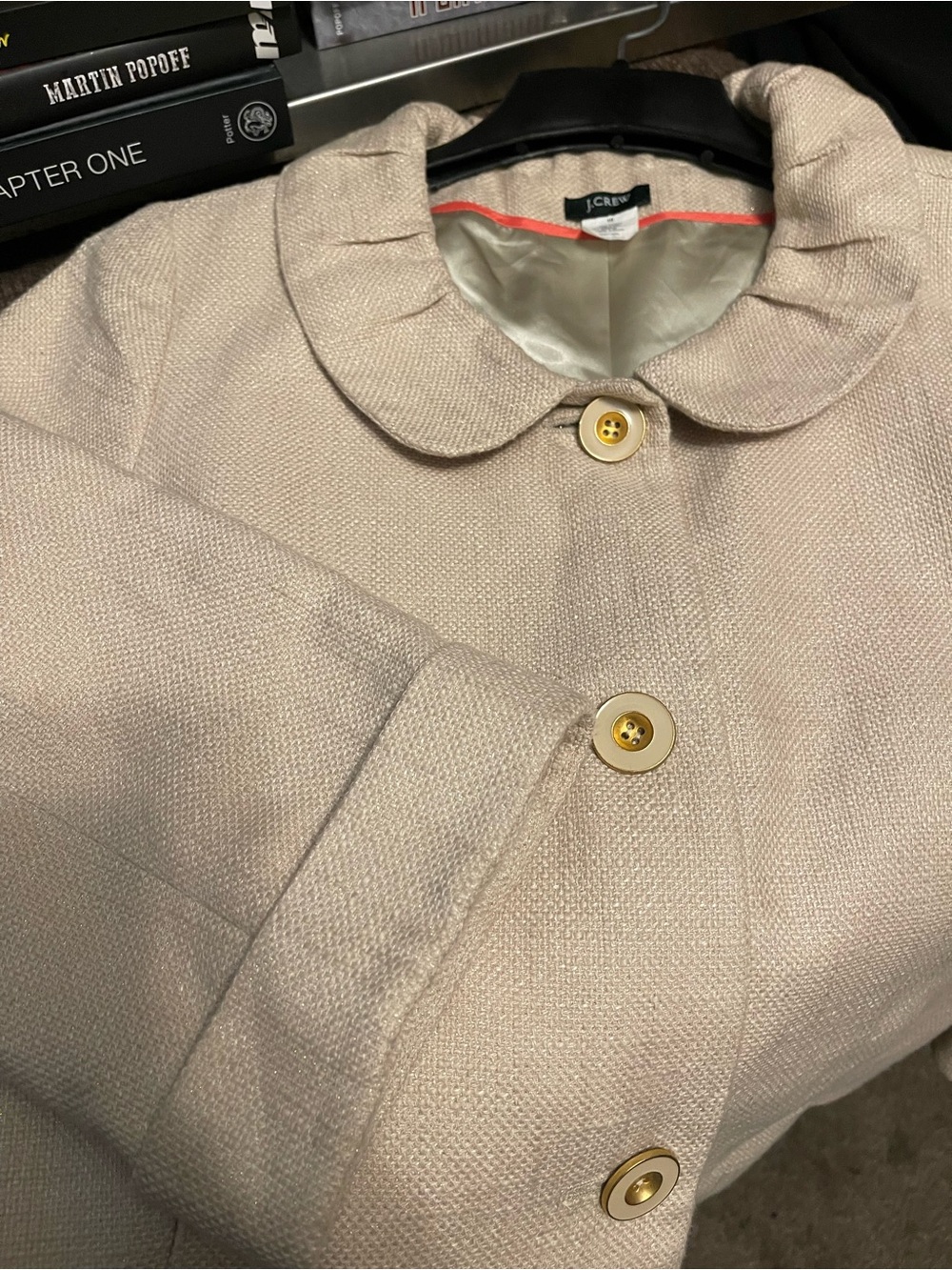 J. Crew Cream Textured Peter Pan Collar Pea Coat